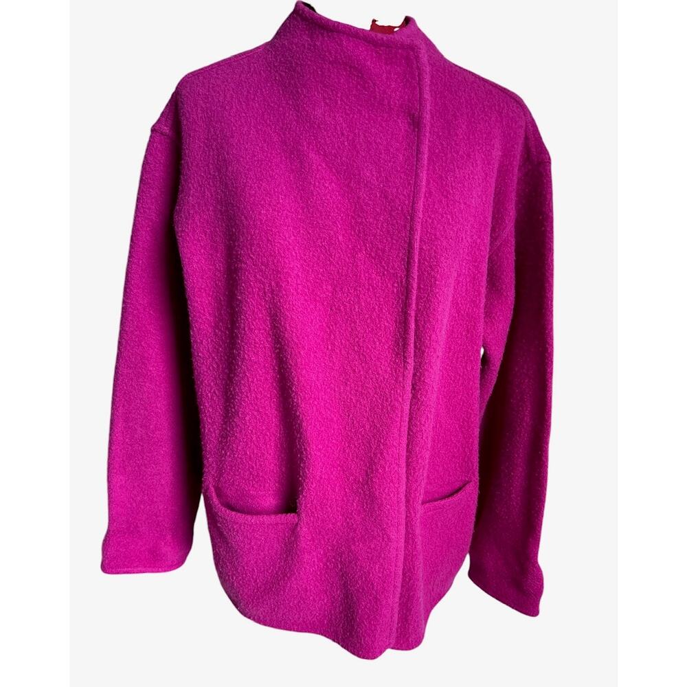 Eileen Fisher Size Small Lambswool Cotton Blend Purple Cardigan Sweater Jacket